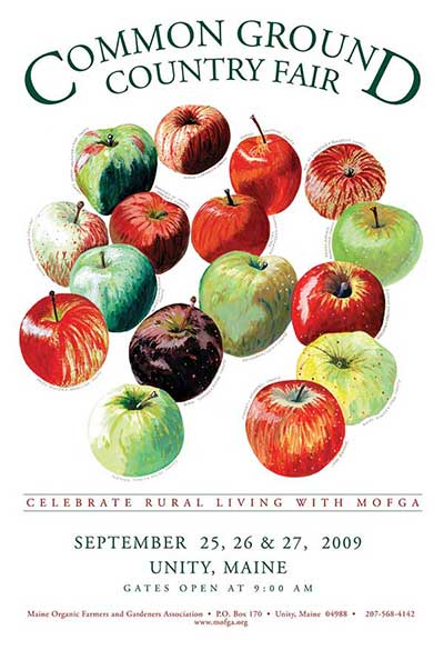 MOFGA's 2009 Common Ground Country Fair Poster - John Bunker 16 apples