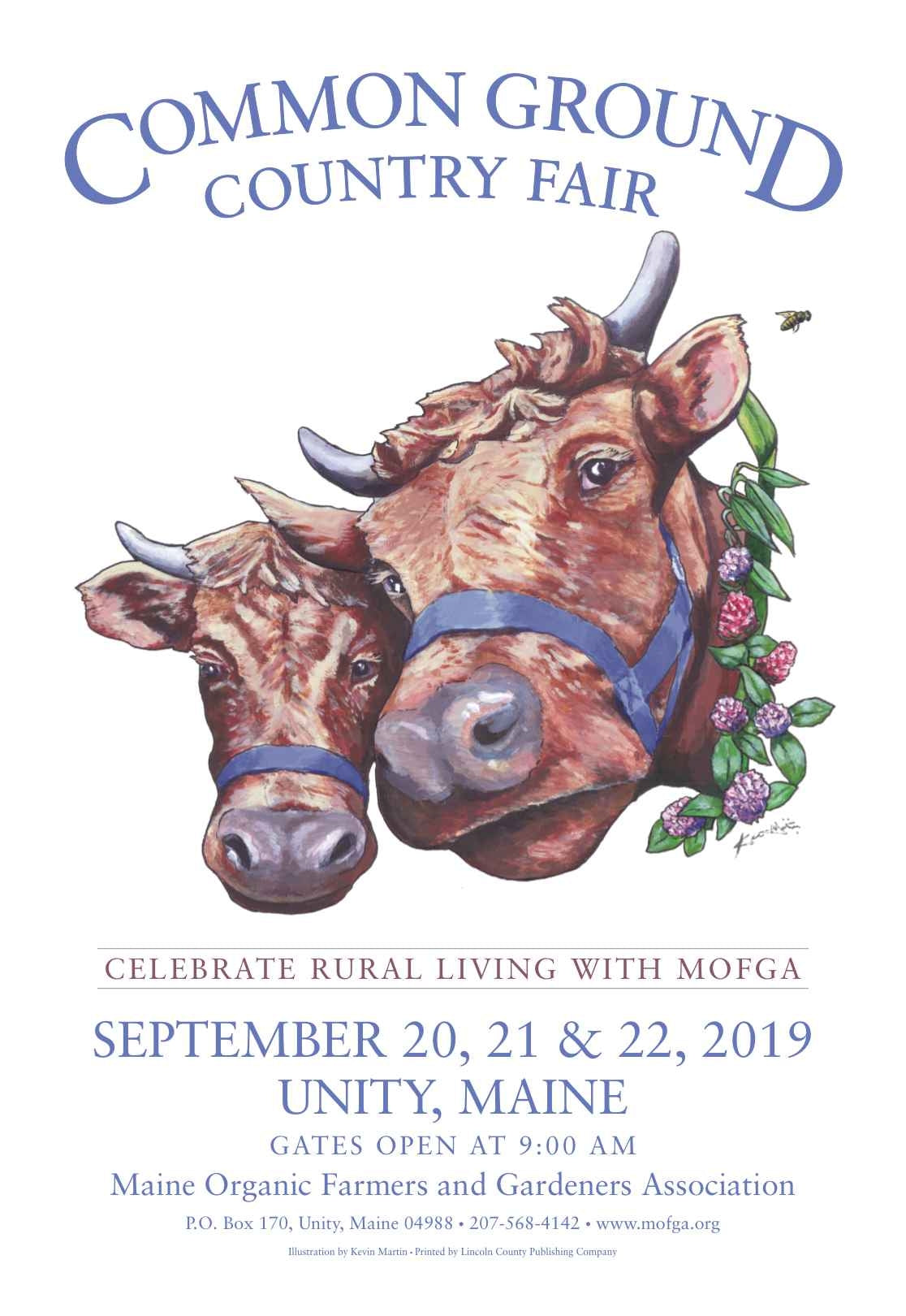 2019 Common Ground Country Fair poster. Dexter Heifers design. On white background