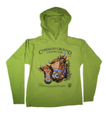 2019 Common Ground Country Fair Adult Hooded T-shirt. Dexter Heifers design. Color kiwi green