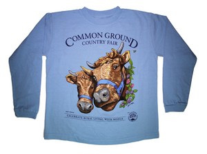 2019 Common Ground Country Fair Youth Long-sleeve T-shirt. Dexter Heifers design. Color sky blue